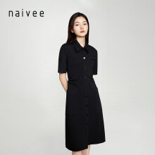 纳薇（naivee）商场同款naivee纳薇22春款通勤知性工装设计感褶皱衬衫连衣裙黑 黑色 155/80A/S