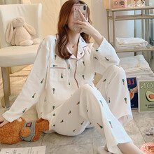 邦帛莉 月子服孕妇睡衣 春秋款纯棉产妇哺乳睡衣喂奶衣居家套装 6807-白色胡萝卜 M码（80-100斤）