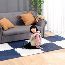明德拼接泡沫地垫新色系树叶纹拼图加厚儿童爬行垫家用卧室防潮地板垫子 白色+藏青色 60*60*1.2cm【6片】带边条/隔音