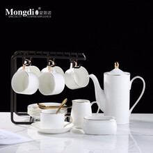 Mongdio 咖啡杯套装 创意欧式小奢华陶瓷杯碟勺含架子套装 描金六杯六碟六勺-U型架-套头