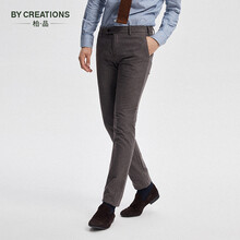 By Creations柏品男装职场千鸟格纯棉磨毛便裤子男亲肤保暖透气休闲裤男秋冬休闲裤男 灰咖色 46