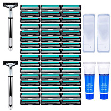 骏将旋转手动剃须刀 男士手动刮胡刀双层刀片老式胡须刀通用刀架2层刀头刮胡子刀片 剃毛刀剃腿毛 2刀架+48刀头+2剃须膏(送2个收纳盒)