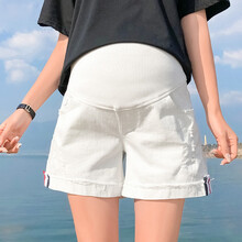 2021夏装薄款新品孕妇牛仔短裤外穿休闲五分裤孕妇短裤宽松大码加肥200斤显瘦潮裤潮妈孕妇装夏季 白色 XL