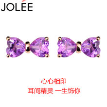 JOLEE 18K金耳钉 天然紫水晶耳环简约可爱蝴蝶结彩色宝石小清新饰品送女生礼物