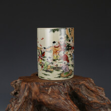 【芠拉】大清同治粉彩婴戏纹笔筒 仿古瓷器古董真品古玩收藏景德镇瓷器