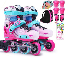 米高轮滑鞋新款溜冰鞋儿童高端平花鞋S7全套装可调旱冰鞋 粉色鞋+K7头盔+K7护具+轮滑包 L(37-40)10岁以上