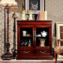 允典红木家具非洲花梨（学名：刺猬紫檀）美式双门双抽酒柜餐边酒柜玻璃储物柜  咖啡色 双门