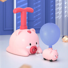 抖音同款空气动力气球车小粉猪科学实验打气筒男女孩女生宝宝吹气球惯性儿童打气玩具小汽车生日礼物 粉猪款 标配版(1小车6气球)