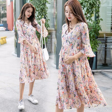 孕妇裙夏天时尚潮妈夏季中长款外穿孕妇装夏装大码孕妈装宽松舒适孕妇连衣裙子新款 裙子 L