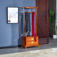 九鲤王府红木家具非洲花梨（学名：刺猬紫檀）实木衣帽架带抽屉新中式落地衣架玄关卧室多功能挂衣架O 衣帽架：长67*宽42*高49(总高180)cm