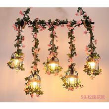 工业风吊灯植物吧台吊灯主题餐厅烤吧酒吧清吧服装店麻绳装饰吊灯 5头含植物   玫瑰花