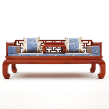 木果果木 红木家具 缅甸花梨（学名：大果紫檀）明式曲尺纹罗汉床 中小户型客厅沙发组合 中式实木单人床 罗汉床+炕几（山棕坐垫+靠枕+腰枕+方枕头）