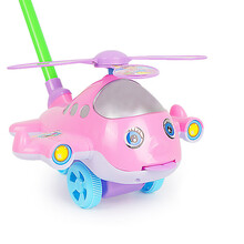 手推飞机手推玩具单杆推推乐宝宝学步儿童手推车玩具推行推着走 中号马卡龙手推飞机【粉色】