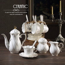 厨内助轻奢品牌英式下午茶茶具 欧式咖啡具陶瓷套装 茶杯咖啡杯水杯带托盘. 金旋纹10头-快递装-白色