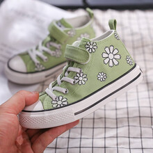回力童鞋女童帆布鞋2021年春季新款韩版透气休闲鞋儿童小雏菊高帮布鞋潮 20-200绿色 34码220/内长约21.5cm