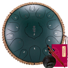 华蜀 空灵鼓15音新升级13音11音12寸莲花款色空鼓打击乐器手碟忘忧钢舌鼓初学者专业手敲乐器 新款莲花款15音 石绿色