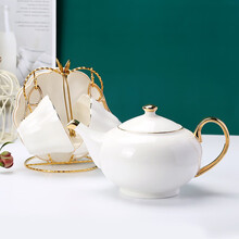 那些时光 欧式咖啡具套装陶瓷咖啡杯碟 家用茶具套装 英式红茶杯 2杯2碟2勺+1壶 【含心型铁架】 3件