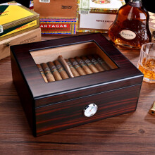 茄皇（Cigarking）雪茄盒古巴醇香雪松木保湿盒便携式雪茄烟具烟盒内置加湿器湿度计透明天窗设计 原木纹