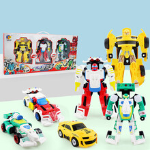 变形金刚迷你小汽车机器人 儿童变形机器人变形玩具金钢汽车模型惯性滑行撞击儿童变形车机器人男孩礼物 一步变形车三只(黄+红+青色)
