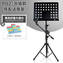 阿萨娜丝（Asanasi）带话筒支架乐谱架古筝小提琴吉他通用可升降折叠大谱台 P02升级黑色+话筒架