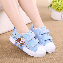 儿童鞋帆布鞋女童鞋低帮卡通手绘板鞋休闲鞋运动鞋春秋季女童鞋童 228蓝色 24码数内长约15.5厘米