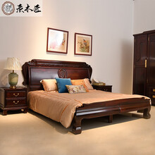 质木匠 红木家具 印尼黑酸枝 (学名:阔叶黄檀）新中式实木床金玉满堂双人大床1.8M婚床储物床卧室家 万象大床+2床头柜 1800*2000