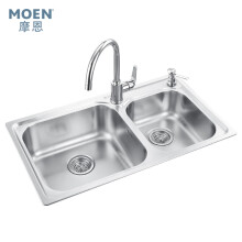 摩恩（MOEN）厨房水槽双槽套装拉丝面304不锈钢830mm水池洗菜盆配铜净铅水龙头冷热29104SL+GN60201