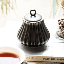 器物集高档陶瓷咖啡糖缸带盖方糖罐小精致简约雏菊浮雕糖盒茶叶罐储物罐 哑光经典黑糖缸