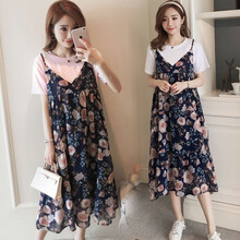 孕妇装夏装宽松时尚孕妇连衣裙夏天新款外出孕妇裙中长款短袖怀孕孕妈装衣服 白色 XL