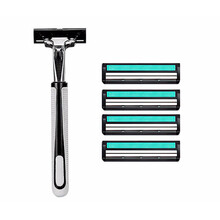 双层剃须刀片手动刮胡刀剃须刀手动刮脸刀2层刀片 1刀架+4刀头