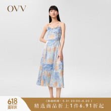 OVV【郁金香系列】OVV2022春夏新款女装水彩印花吊带连衣裙 浅蓝花纹07 XS