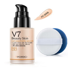 韩婵V7懒人素颜霜水嫩隔离霜气垫保湿遮瑕粉底液bb霜嫩白提亮肤色 自然色+柔皙紫+粉扑