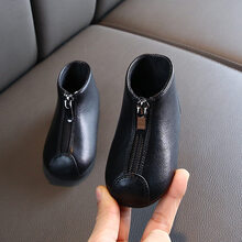 新款女宝宝短靴棉靴加绒秋冬英伦公主鞋保暖1-3岁儿童二棉鞋女童棉鞋 6202黑色(单靴) 16