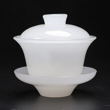 陶致 琉璃盖碗茶杯可私人定制三才茶碗姓氏单个大号白玉瓷茶具泡茶碗 礼盒装-白玉琉璃《盖碗》