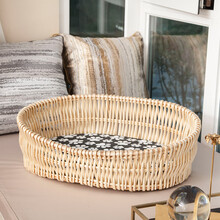 藤编猫窝夏季狗窝柳编猫窝泰迪博美小型狗窝犬窝四季通用可拆洗 咖色+凉席 小号45*35