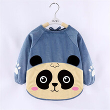 宝宝吃饭罩衣婴儿围兜口水巾儿童饭兜围嘴防水画画衣反穿衣 AD520 (熊猫儿墨蓝)90码