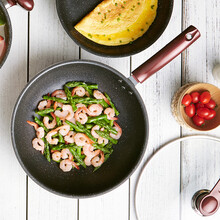 德世朗 不粘锅30cm麦饭石色少油烟炒菜锅电磁炉燃气煤气灶明火通用锅具可视玻璃锅盖 DFS-C908送木铲