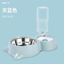 猫碗狗碗狗狗用品猫咪用品猫盆狗粮食盆自动饮水护颈单碗双碗泰迪 天空蓝小熊碗