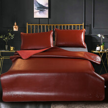 淼犇 牛皮凉席 水牛皮席子 凉席 双人床折叠真皮空调软席 真皮凉席 天然清凉 红色 150x195cm单独凉席