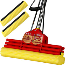 好太太 38大号三排加粗不锈钢吸水胶滚轮式挤水海绵媳妇拖把拖布27cm 红色38cm三排大号【共三头】