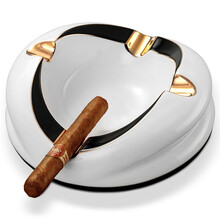 茄龙（CIGARLOONG）雪茄烟灰缸大口径烟槽陶瓷烟灰缸装饰摆件雪茄灭烟器 白色