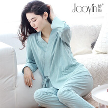 娇银月子服夏季薄款孕妇睡衣春秋纯棉产后家居服哺乳衣外出喂奶套装 C991条纹奥利蓝（夏季薄款，适合25度-40度） XXL（适合体重180斤以内）