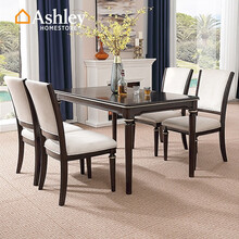 Ashley爱室丽 餐桌 实木餐桌 美式简约轻奢小户型长方形餐桌椅组合餐厅家具 1.4米餐桌+6椅（黑棕色）