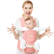 天才一叮婴儿背带腰凳外出简易前抱式夏季透气网款背孩子背袋初生新生儿宝宝抱凳前后两用多功能轻便抱娃 1058布 粉色