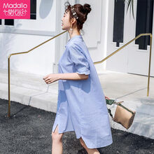 京东超市	
莫代尔 Madallo孕妇连衣裙2021春夏新款孕妈装休闲遮肚宽松中长款裙子碎花裙子蓝色 XL码(120-145斤)