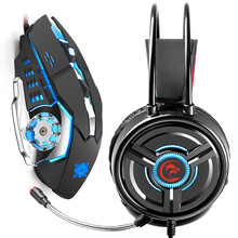 沃野发光静音电竞游戏鼠标有线笔记本台式机电脑家用办公 LOL吃鸡CF绝地求生宏鼠标自定义加重 机械蛇静音黑+N2七色发光耳机