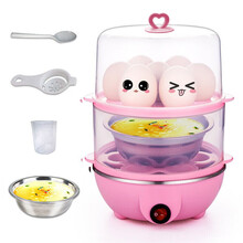 多功能双层煮蛋器蒸蛋器350W自动断电 粉双平盖+量杯+碗+勺子+分离器