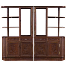 寻古红木家具非洲鸡翅木（学名：非洲崖豆木）双面酒柜实木餐边柜玄关柜客厅隔断柜陈列屏风中式置物博古架Q 一对 长230*宽35*高198cm