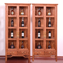 鸿韵天成红木家具非洲花梨（学名：刺猬紫檀）酒柜玻璃展示柜实木中式陈列柜展示柜古董柜书柜展示架酒水柜 一对：长162*宽36*高180cm