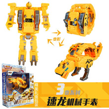 儿童钢铁飞龙奥特曼数字电子变形手表恐龙机器人变身器五合体机械兽儿童男孩玩具 速龙手表MJ90675-5
